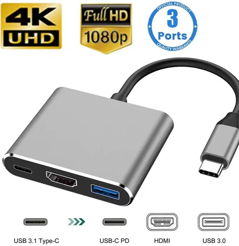 Hub USB-C 3 en 1 avec HDMI 4K, port USB 3.0 et charge 100 W – Image 8