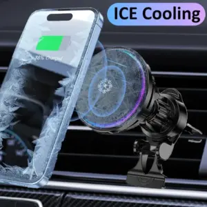 Chargeur voiture avec ventilateur, magnétique sans fil 15 W et LED RGB