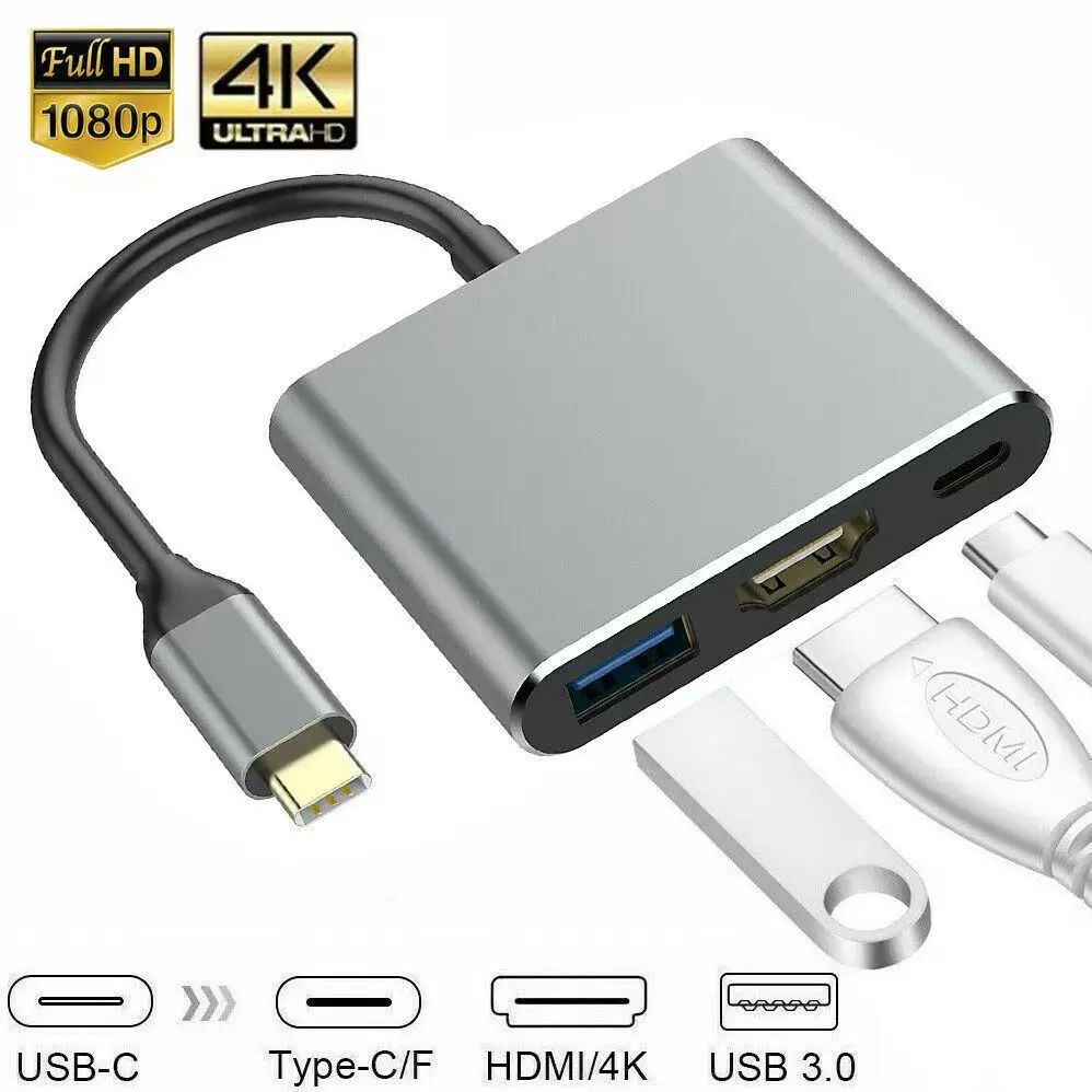 Hub USB-C 3 en 1 avec HDMI 4K, port USB 3.0 et charge 100 W – Image 2