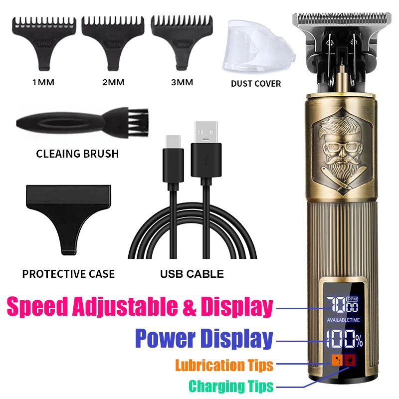 Tondeuse vintage sans fil rechargeable par USB à lames en inox – Image 16