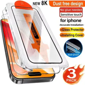 Lot de 3 verres trempés iPhone HD antirayures avec outil de pose