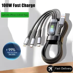 Câble 3 en 1 nylon tressé USB-C, Micro USB et Lightning de 1,2 m