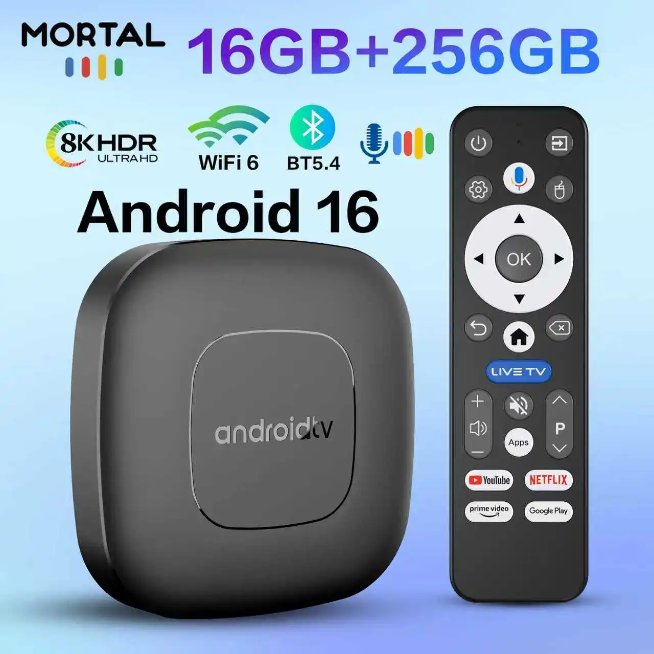 Box Android 16 4K wifi 6 avec télécommande à commande vocale
