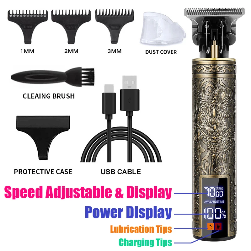 Tondeuse vintage sans fil rechargeable par USB à lames en inox – Image 10