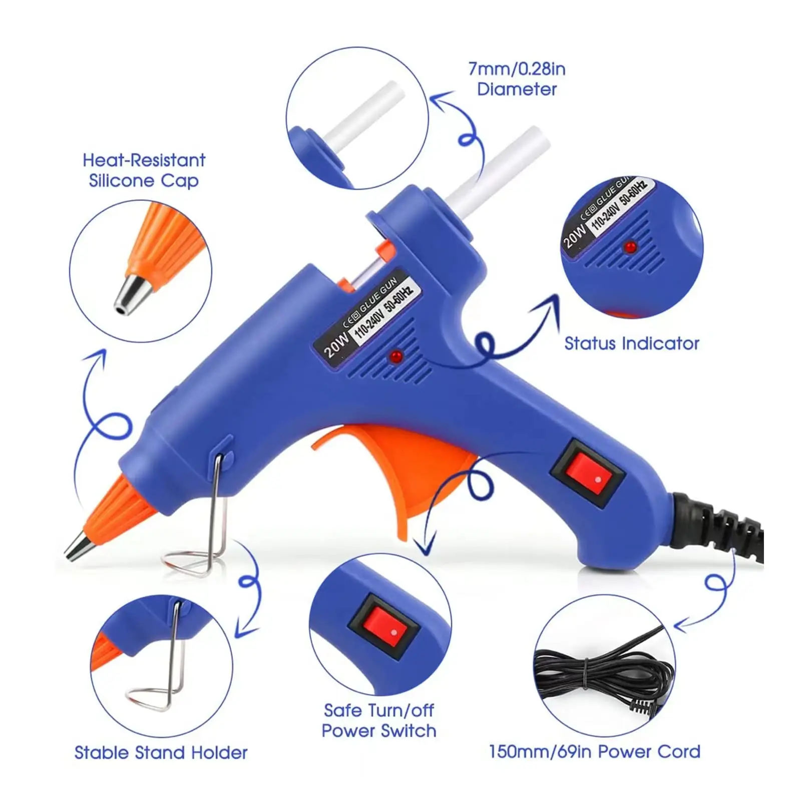 Pistolet à colle 20 W pour bâtonnets de 7 mm avec prise EU – Image 4