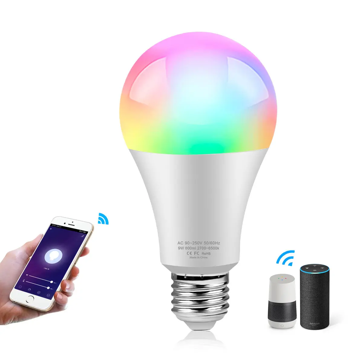 Ampoule wifi dimmable E27 B22 de 10 à 18 W à commande vocale