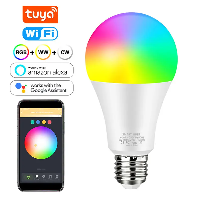 Ampoule wifi RGBCW E27 à commande vocale et couleurs réglables