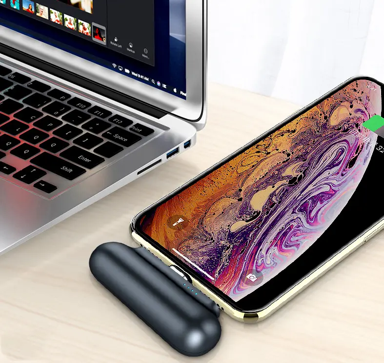 Batterie à câble magnétique de 2 600 mAh, embouts USB-C et iPhone