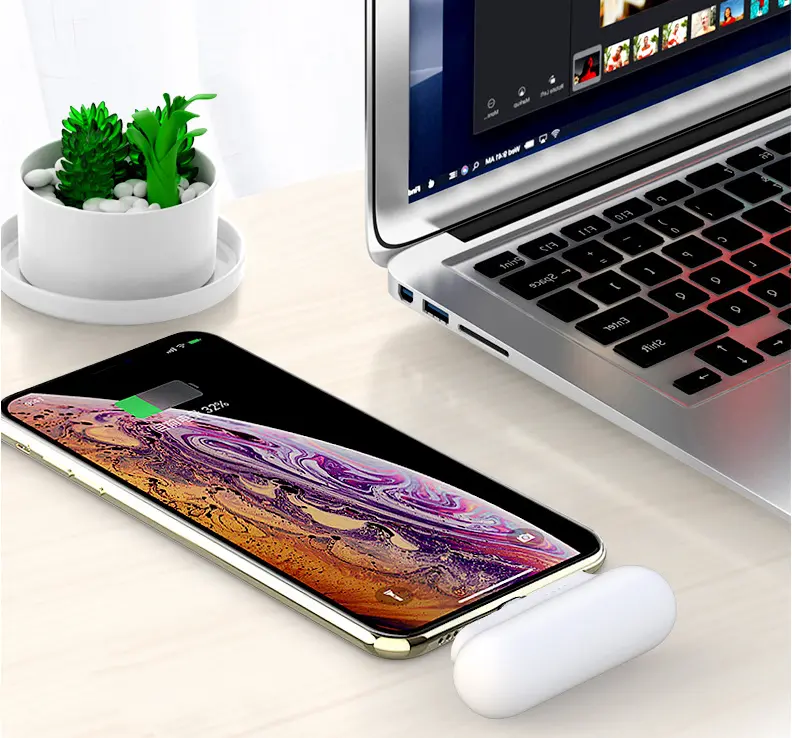 Batterie à câble magnétique de 2 600 mAh, embouts USB-C et iPhone