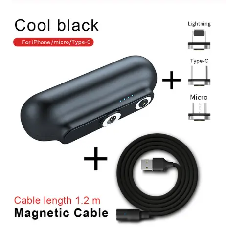 Batterie à câble magnétique de 2 600 mAh, embouts USB-C et iPhone