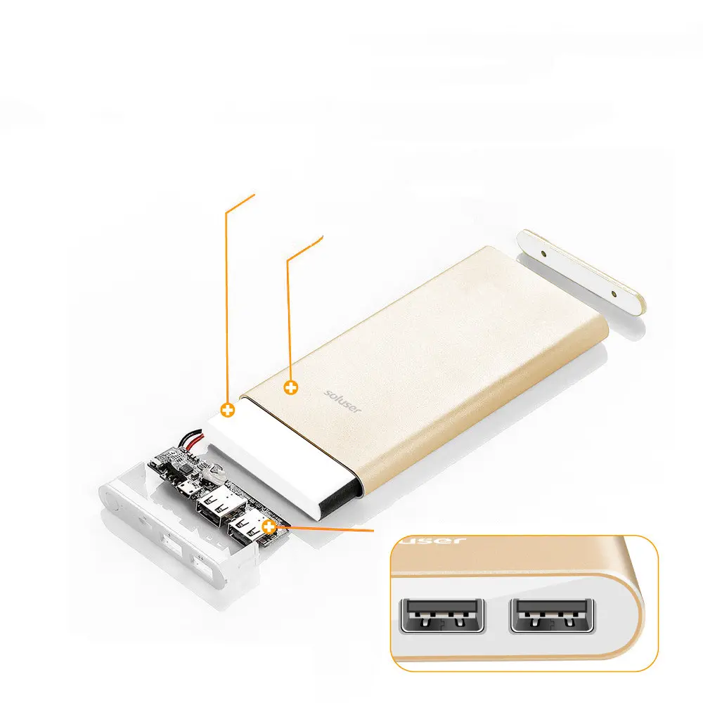 Batterie ultra fine aluminium de 12 000 mAh, 14 mm d’épaisseur