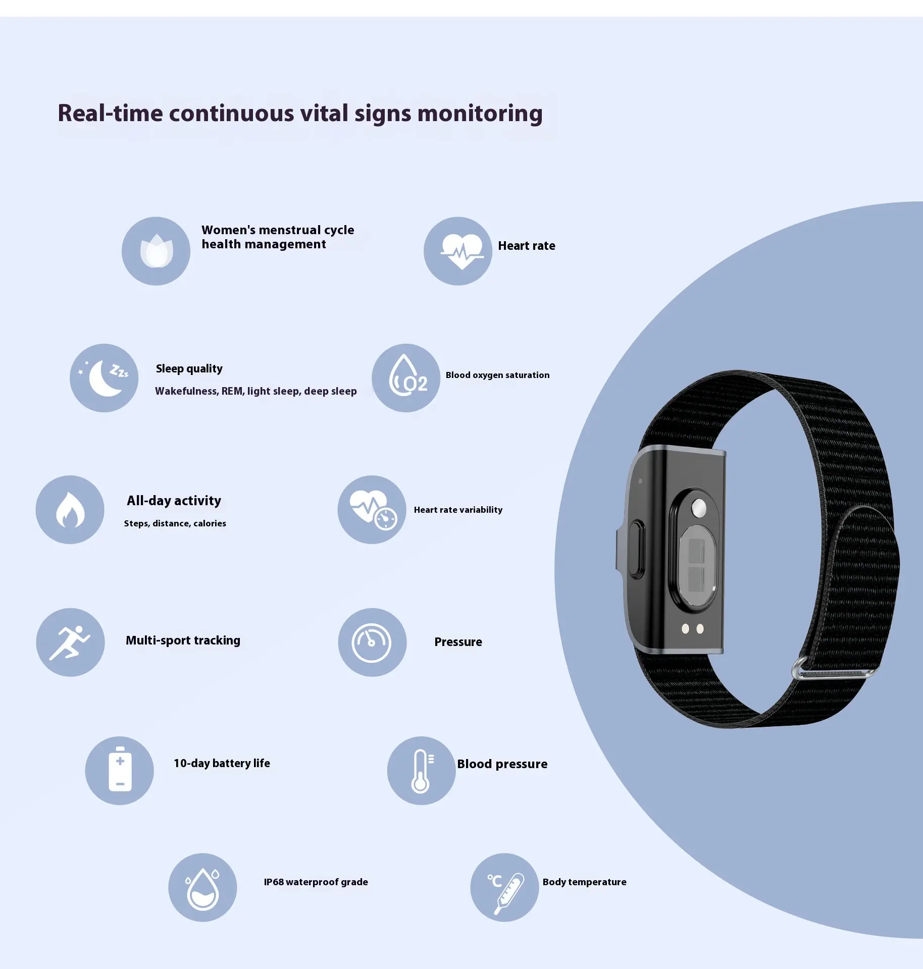Bracelet connecté 14 jours d’autonomie, podomètre et suivi du sommeil