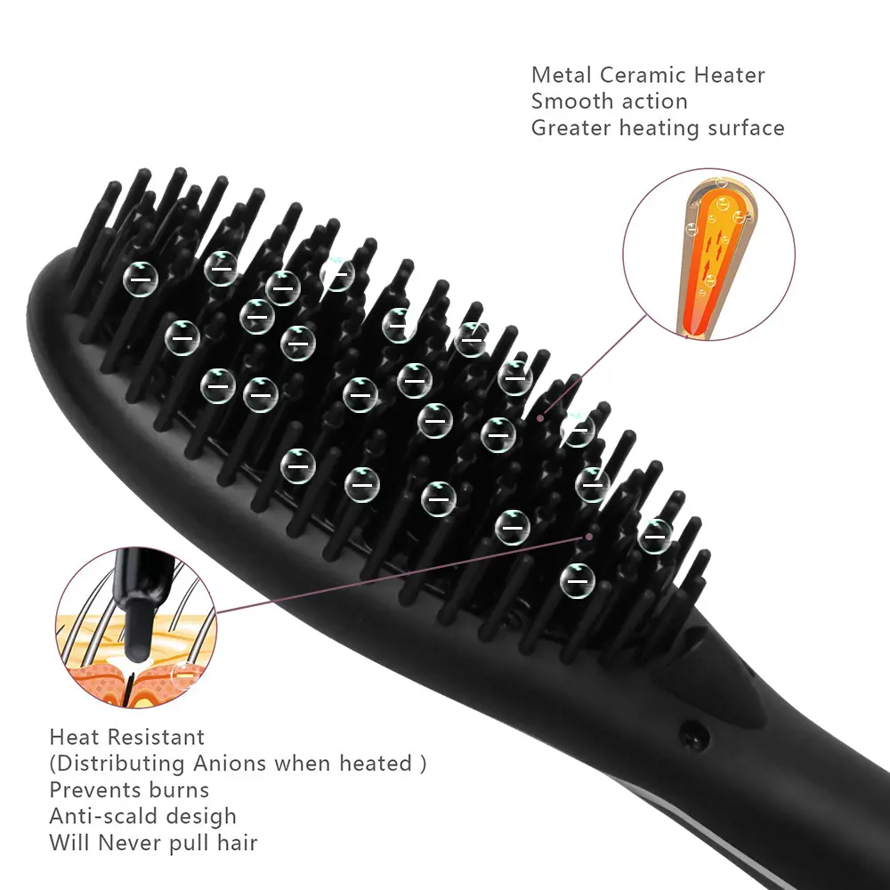 Brosse lissante électrique à peigne pour cheveux, version filaire