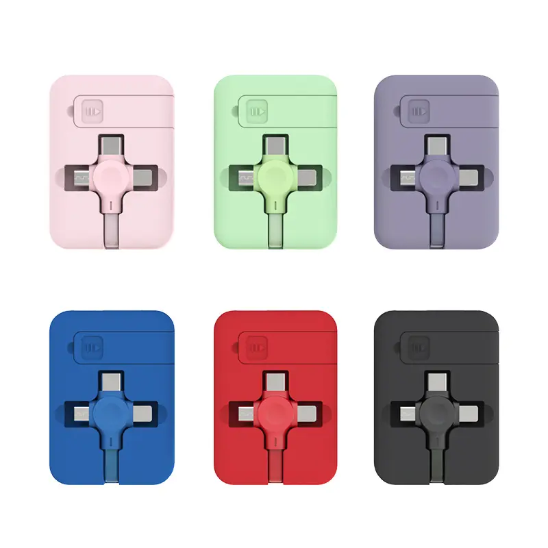 Câble rétractable macaron 3 en 1 avec support de téléphone