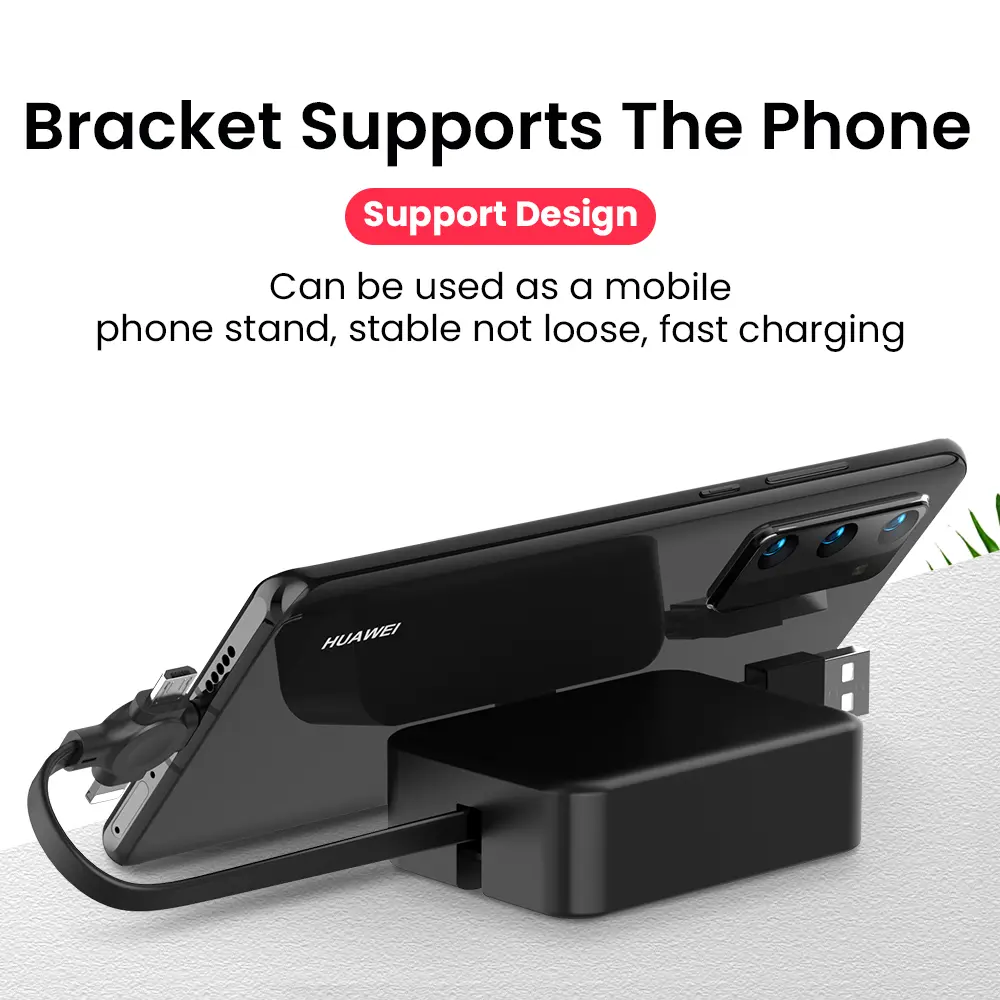 Câble rétractable macaron 3 en 1 avec support de téléphone