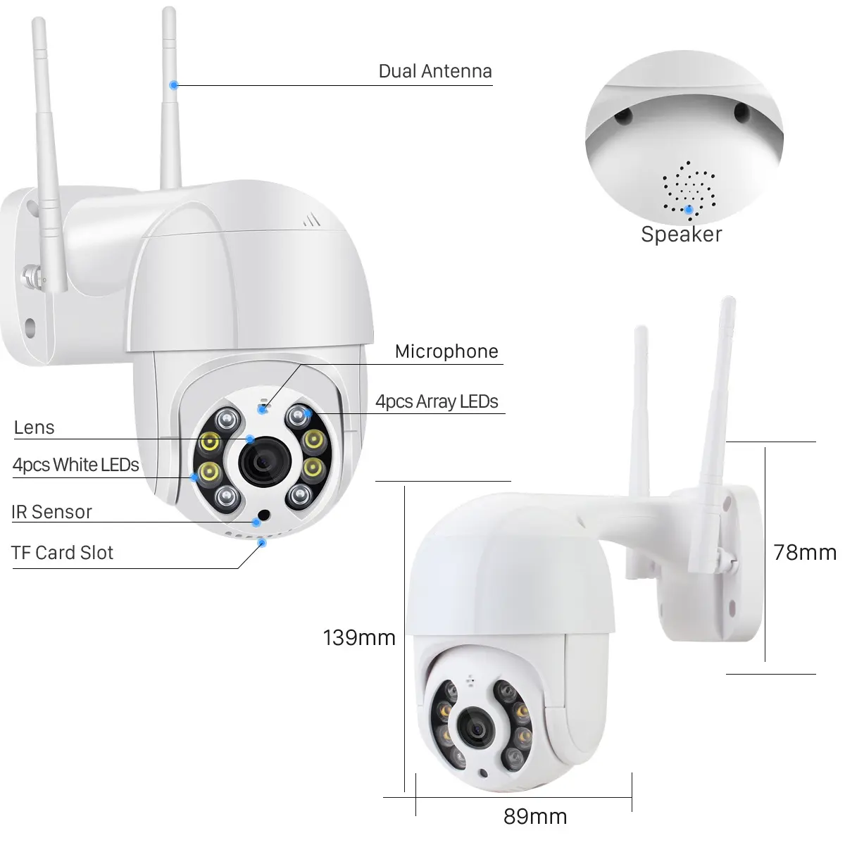 Caméra dôme extérieure IP66 wifi Full HD 1080p orientable