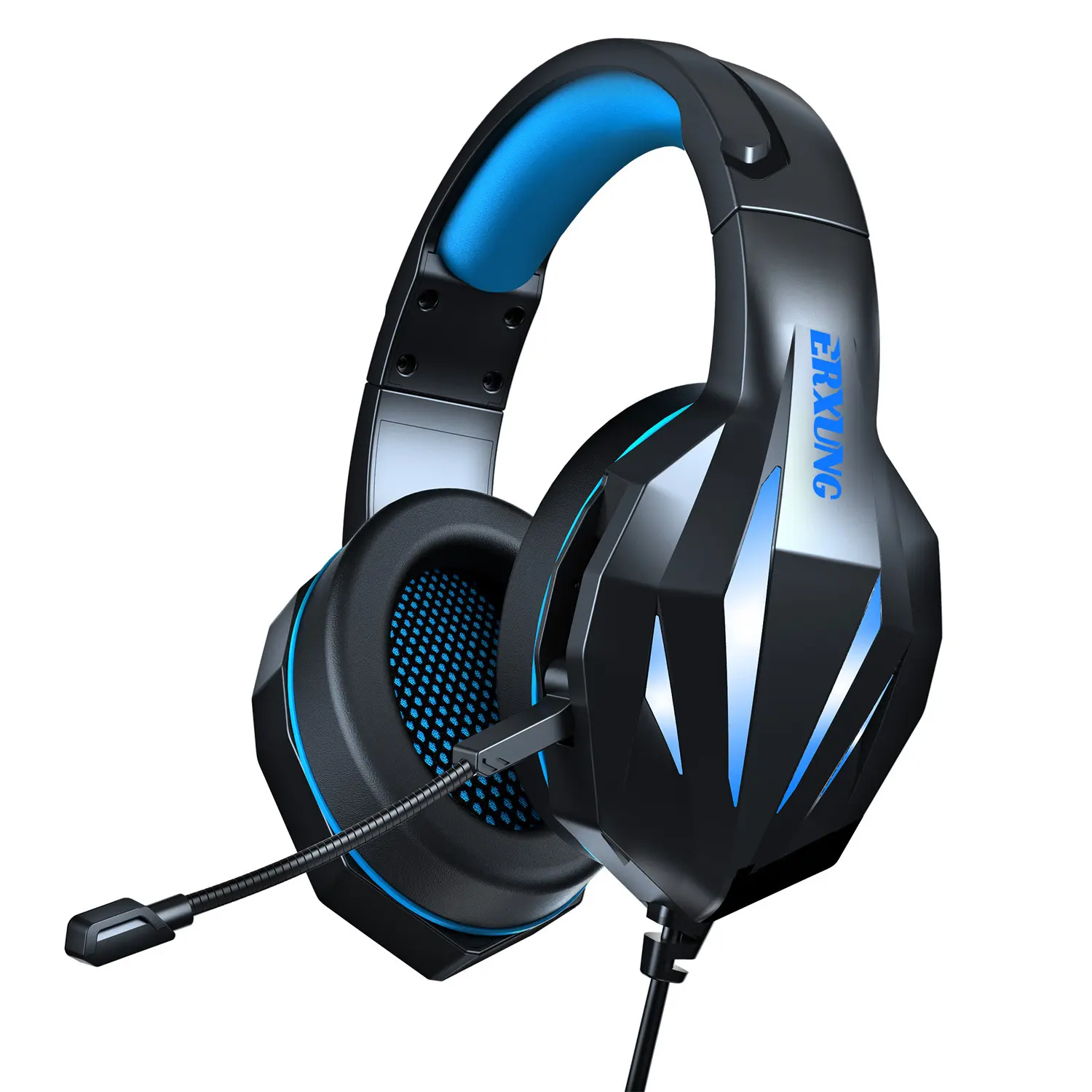 Casque gamer bicolore lumineux avec micro et câble répartiteur