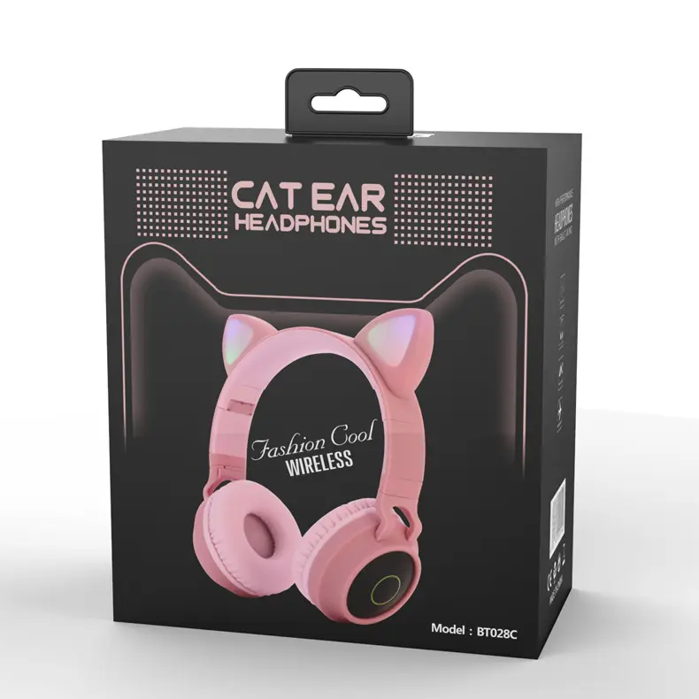 Casque oreilles de chat lumineux Bluetooth 5.0 pliable avec micro