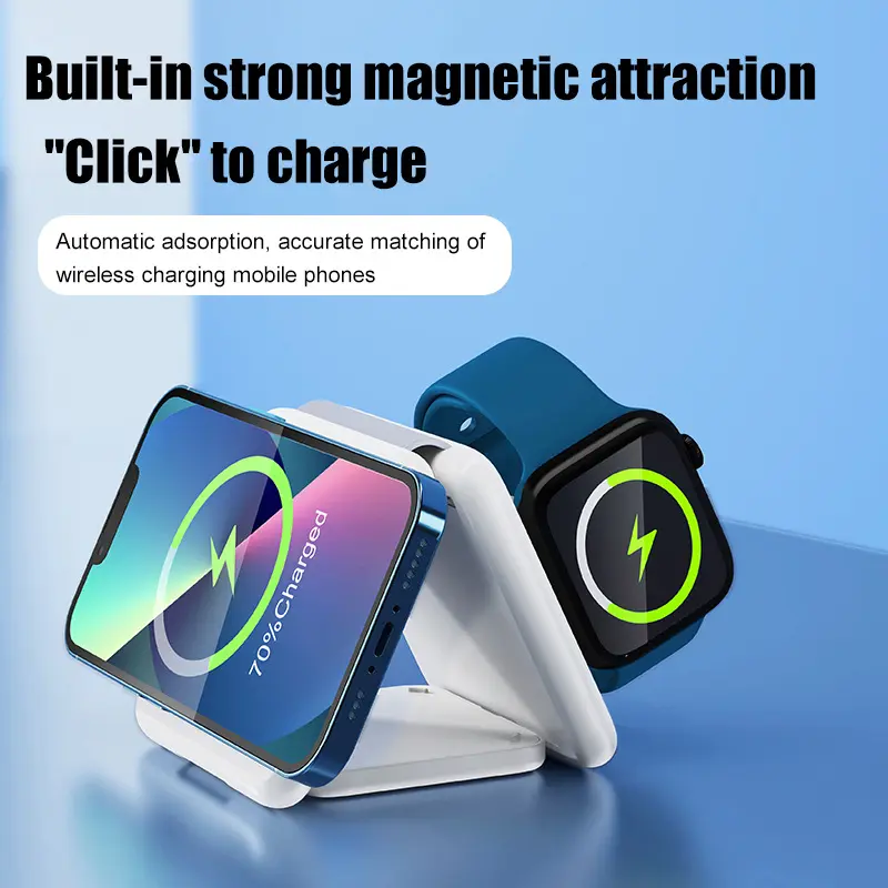 Chargeur sans fil pliable 3 en 1 magnétique, jusqu’à 15 W