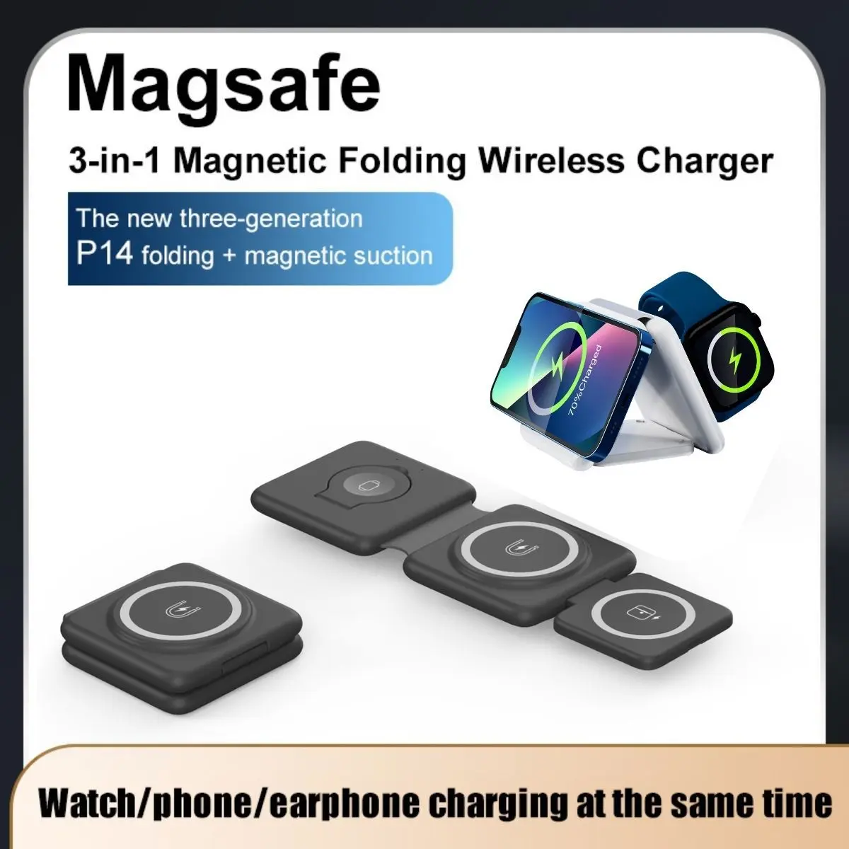 Chargeur sans fil pliable 3 en 1 magnétique, jusqu’à 15 W
