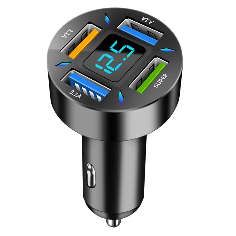 Chargeur voiture 4 ports USB avec charge rapide et afficheur LED