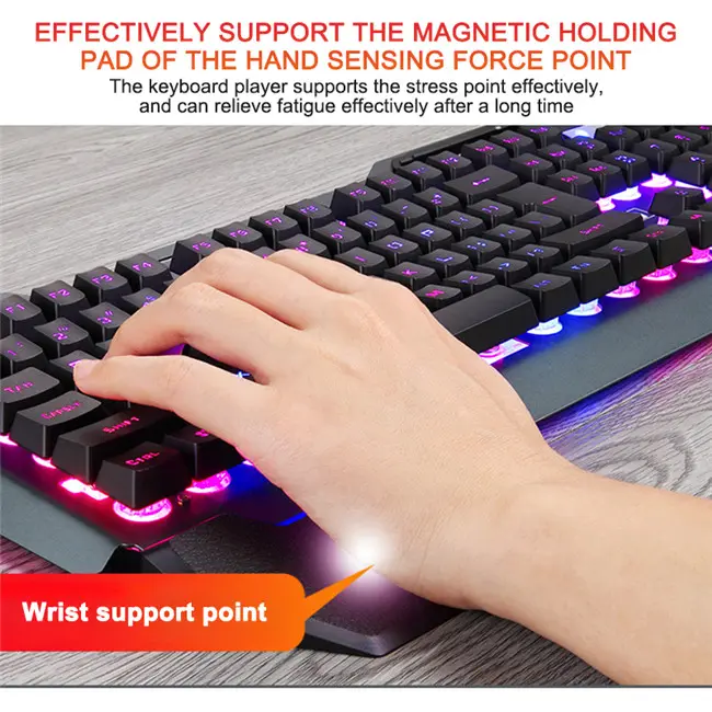 Clavier gamer support téléphone, rétroéclairage RGB, filaire USB