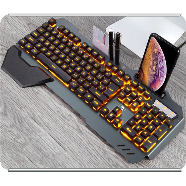 Clavier gamer support téléphone, rétroéclairage RGB, filaire USB