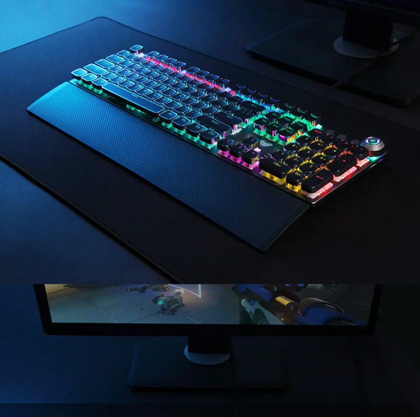 Clavier mécanique 108 touches filaire USB avec repose-poignets