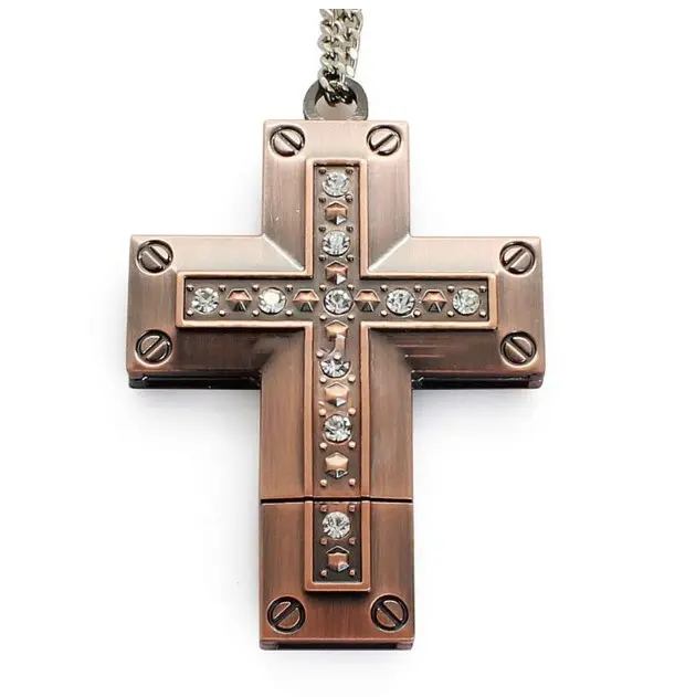 Clé USB croix en métal doré, de 4 à 32 Go, interface USB 2.0