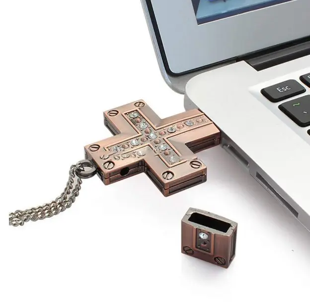 Clé USB croix en métal doré, de 4 à 32 Go, interface USB 2.0