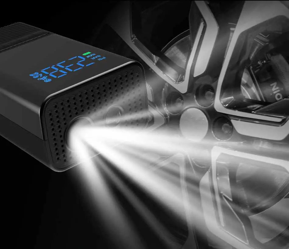 Compresseur de pneus portable USB-C avec écran LCD et lampe LED