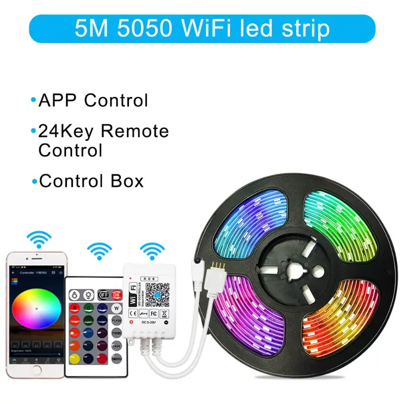 Contrôleur ruban LED wifi 24 touches, seul ou avec ruban RGB