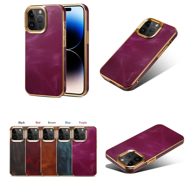 Coque iPhone cuir ciré en peau de vache, protection intégrale