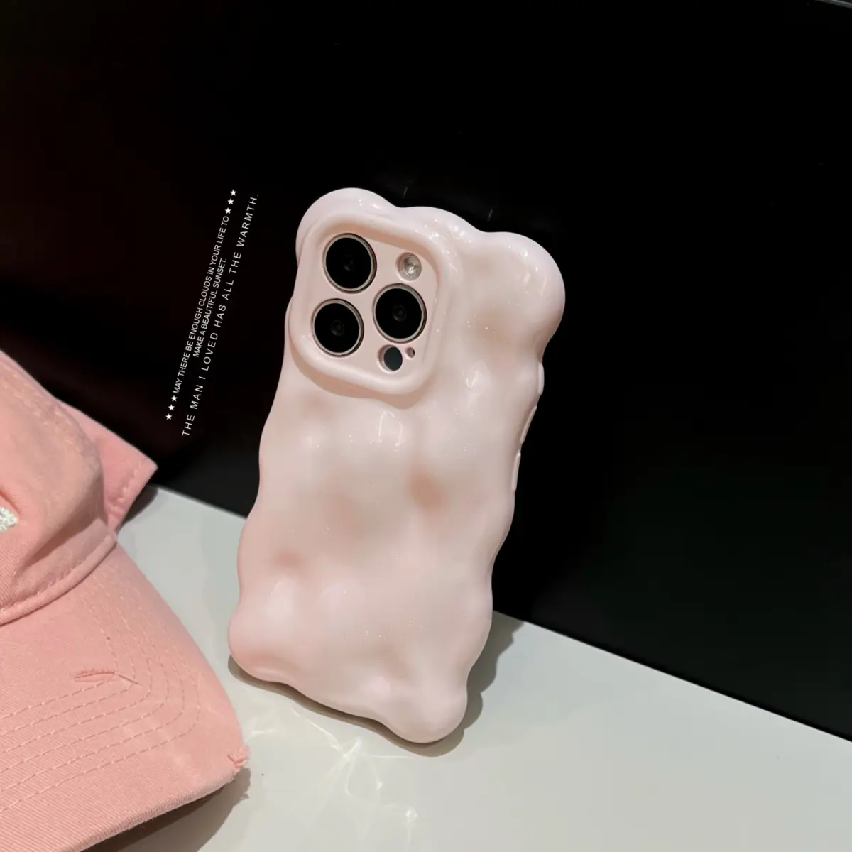 Coque ondulée rose pâle anti-chute pour iPhone 11 à 18 Pro Max