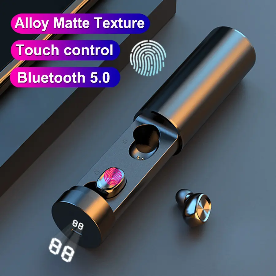 Écouteurs boîtier tiroir magnétique Bluetooth 5.0 à boutons LED