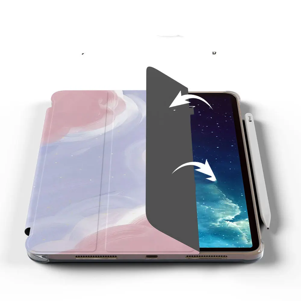 Étui iPad lune nuage en similicuir, rabat livre ou trois volets
