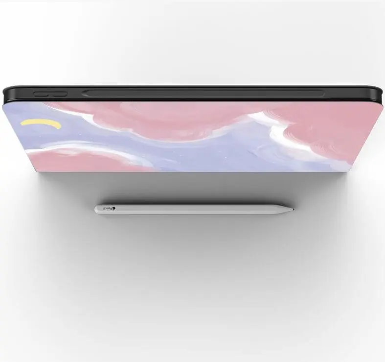 Étui iPad lune nuage en similicuir, rabat livre ou trois volets