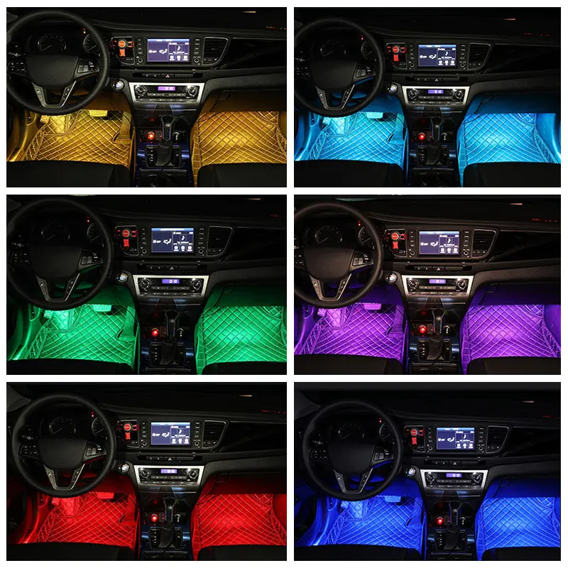 Kit LED intérieur voiture 4 barres RGB avec télécommande 24 touches