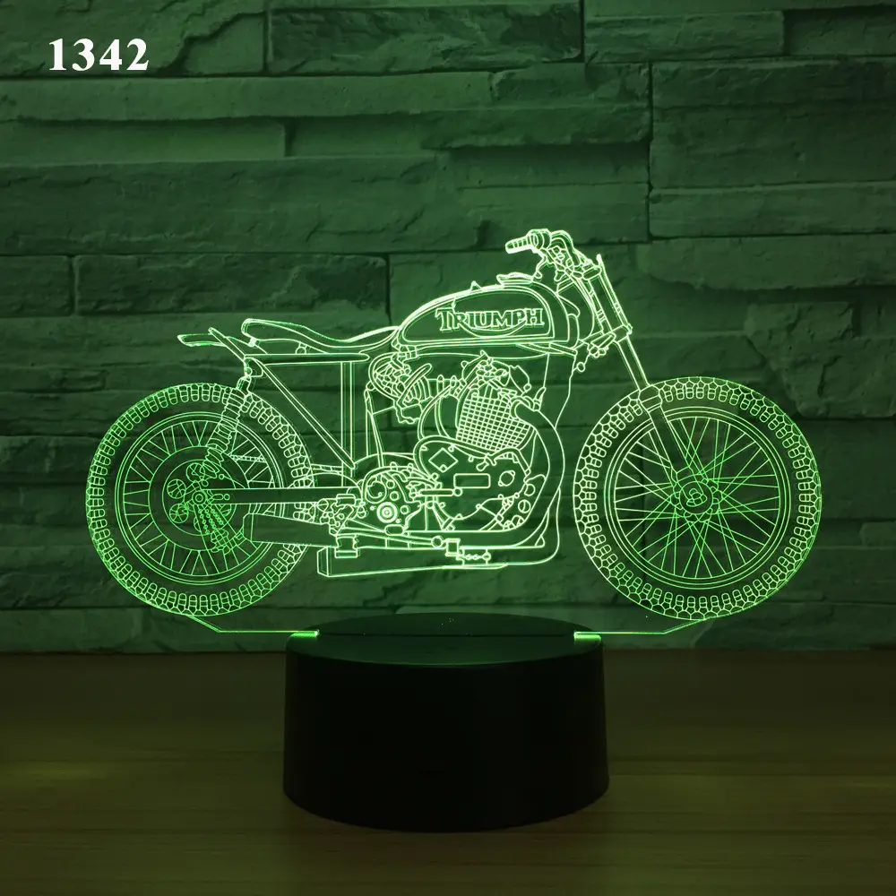 Lampe 3D moto en acrylique, socle noir et lumière tactile colorée