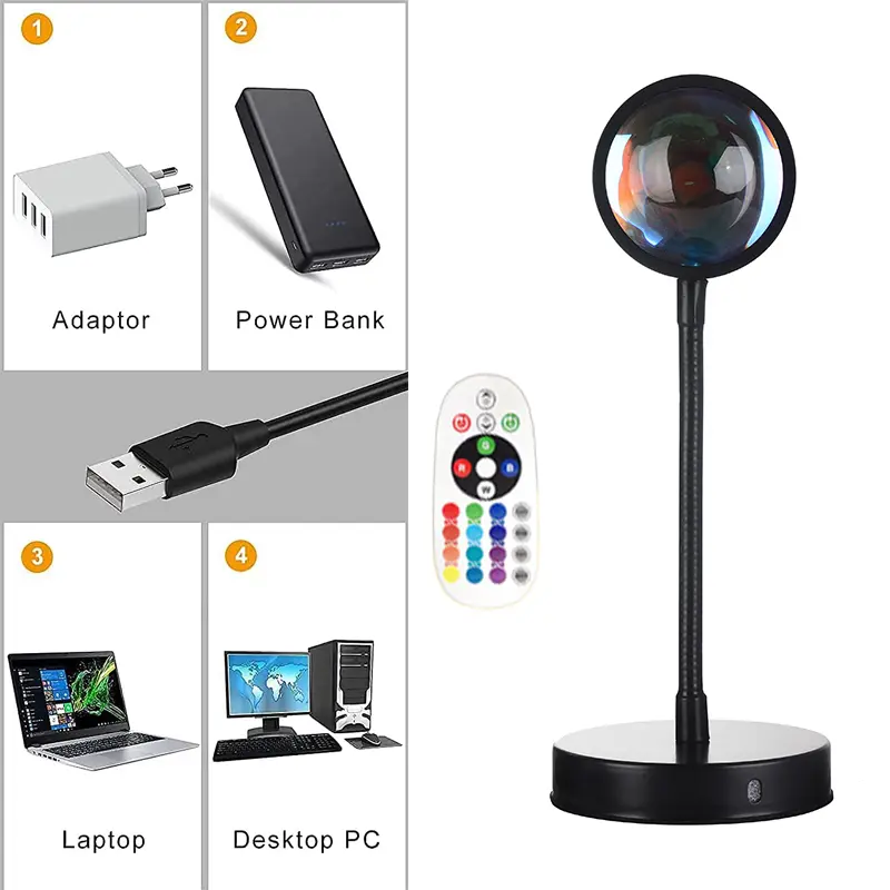 Lampe arc-en-ciel USB à LED RGB 16 couleurs avec télécommande