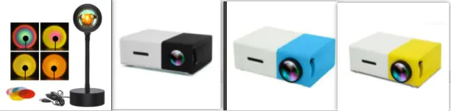 Lampe soleil couchant orientable en métal, projecteur USB 5 W