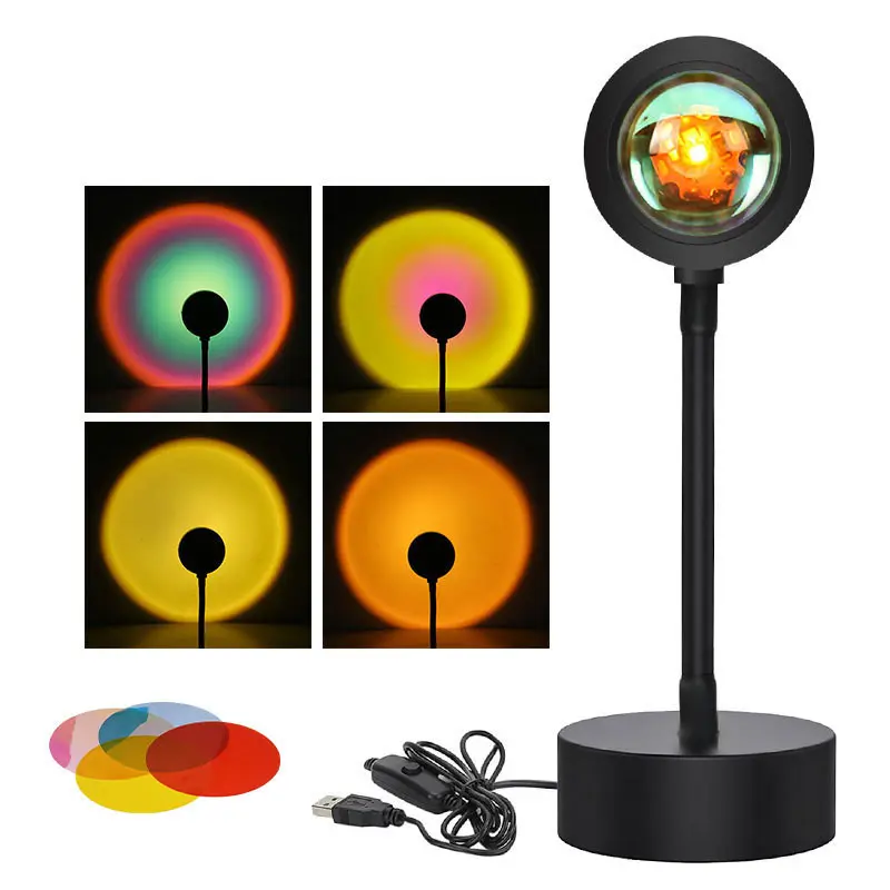 Lampe soleil couchant orientable en métal, projecteur USB 5 W