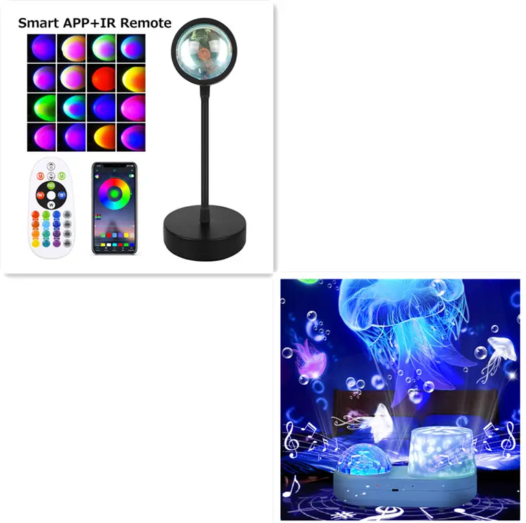 Lampe soleil couchant orientable en métal, projecteur USB 5 W