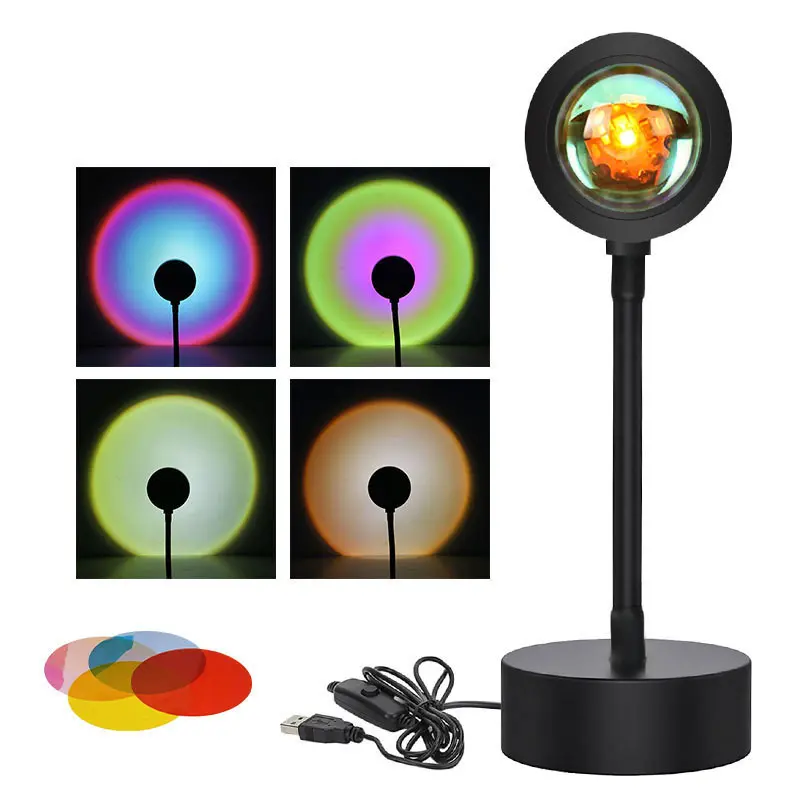 Lampe soleil couchant orientable en métal, projecteur USB 5 W