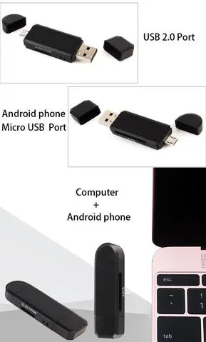 Lecteur de cartes 2 en 1 micro USB et USB 2.0 pour SD et microSD