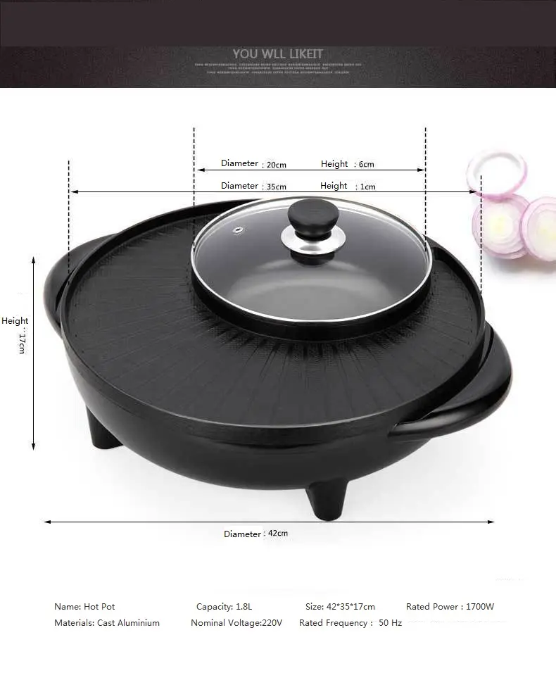 Marmite grill 1400 W électrique 2 en 1 pour fondue et plancha