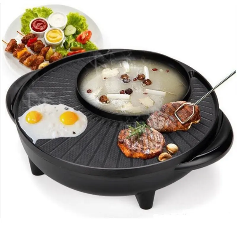 Marmite grill 1400 W électrique 2 en 1 pour fondue et plancha