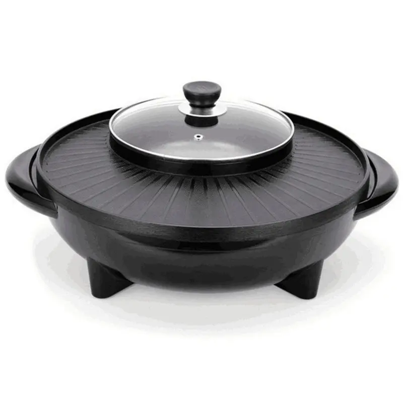 Marmite grill 1400 W électrique 2 en 1 pour fondue et plancha
