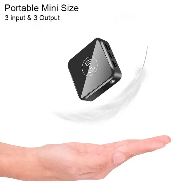 Mini batterie 3 ports USB de 10 000 mAh avec charge sans fil