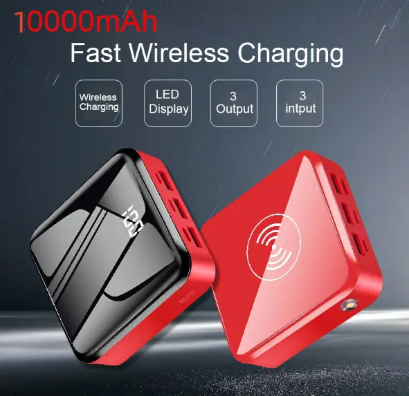 Mini batterie 3 ports USB de 10 000 mAh avec charge sans fil